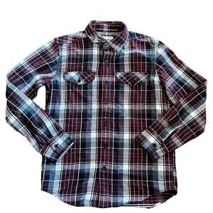 American Eagle Burgundy Plaid Long Sleeve Flannel Shirt Size Small